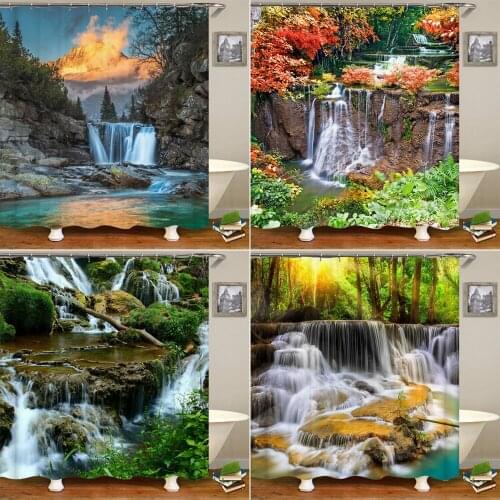 Mountain Forest Scenery Natural Landscape 3D Bathroom Curtain Modern Shower Curtains Home Decoration with 12 Hooks Large Size