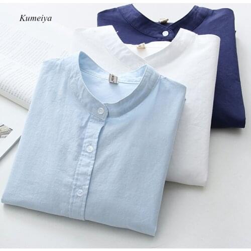 Women Shirts Spring New Solid Color White Blouses Long Sleeve Navy Blue Cotton Shirt Casual Office Ladies Tops Blusas