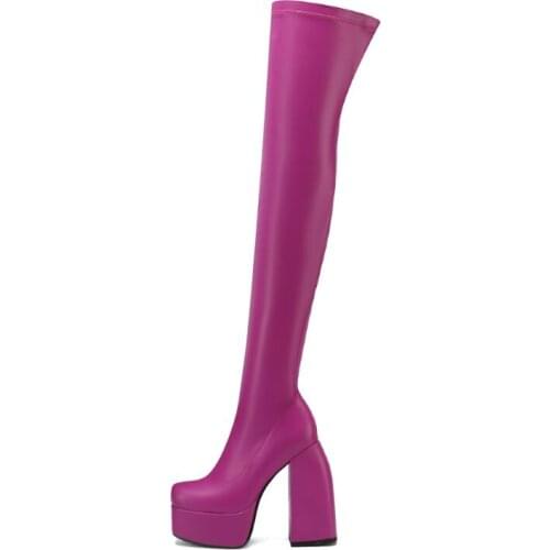 2021 New Sexy Autumn Winter Elastic Over the knee Long Boots Black Thick high heel Platform Womens Shoes Short boots Big Size