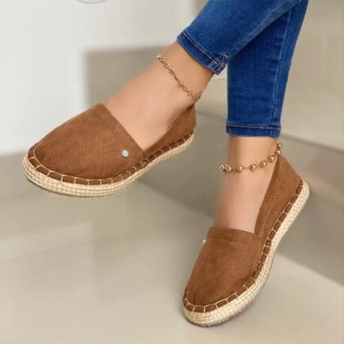 Women Canvas Loafers Casual Board Shoes Hemp Womens Shoes Soft Breathable Flat Lightweight Ladies Platform Sneakers Plus Size