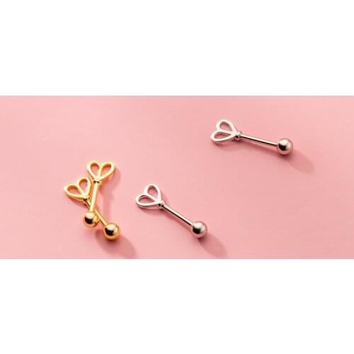 MloveAcc 925 Sterling Silver Simple Charm Love Heart Spiral Bead Stud Earrings for Women Fashion Body Piercing Jewelry Accessory