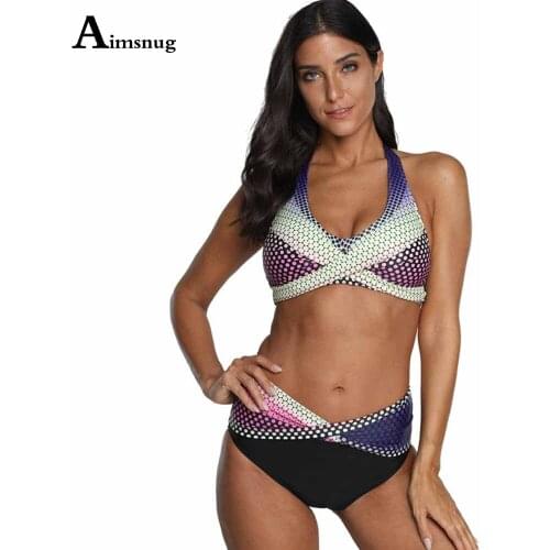 Women Bikini Sets Fashion Cross Print Swimsuit Plus Size Female Two Pieces Swimwear Crop TOP 2021 New Patchwork Bathing Suits