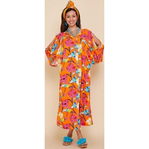 Elegant Fashion 2021 Long Boho Cotton Dress with Shoulder Detailed Flower Pattern Plus Size Options 3xl 4xl 5xl 6xl For Women