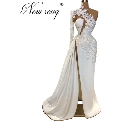 White Beaded Pageant Evening Dresses 2020 Women Mermaid Appliques Party Gowns Robe De Soiree Long Prom Dress For Middle East New