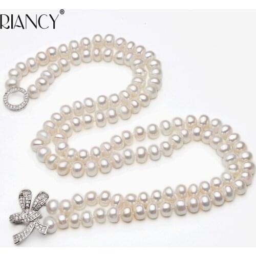 Fashion Double layer Pearl Necklace 8-9MM white Natural freshwater Pearl Choker for Women Pearl Jewelry