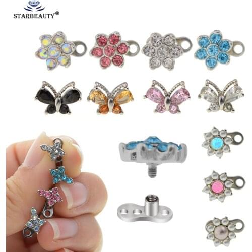 1PC 100% Surgical Steel 14G Micro Skin Diver Dermal Piercing Crystal Top Dermal Anchor Jewelled Piercings TopS Hide in Body