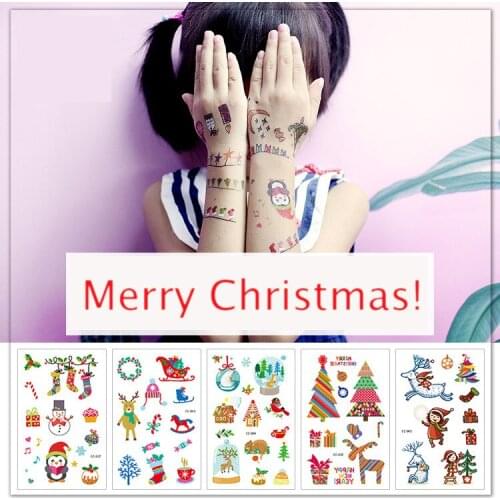 10 Sheets/set Christmas Tattoo Stickers Toys For Childrens Tattoos Body Art Waterproof Cute Funny Temporary Tattoo