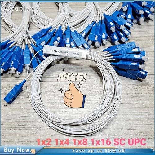 10pcs/lot 0.9mm Steel Tube Fiber Optic PLC Splitter 1x16 SC/UPC Mini Blockless 1*16 SC UPC Connector