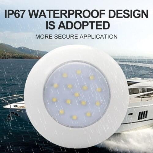 15 LED Round Lights Car Round Ceiling Light Interior light for RV Boat Waterproof 12V White Lights