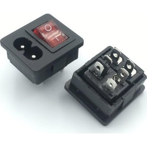 2pcs IEC320 C8 Power Cord Inlet Socket receptacle ON-OFF Red Light Rocker Switch 250V 2.5A FOR Computer Amplifier