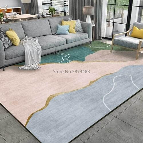 200*300cm Simple Abstract Geometric Phnom Penh Blue Green Powder Splicing Living Room Bedroom Bedside Carpet Floor Mat