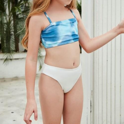 2021 Summer Girls Swimsuit Cute Bikini Kids Tie-dye Print Bikini Set Two Piece Beachwear Bathing Suit Kids Swimwear For Girls