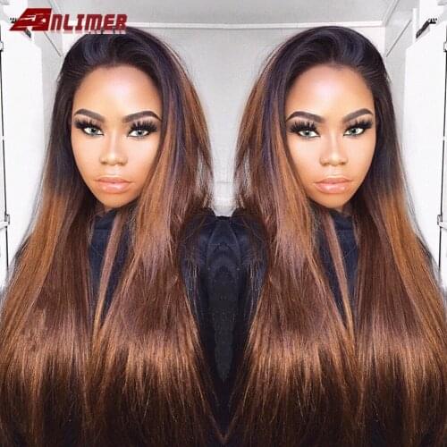 5x5 PU Silk Top Ombre Brazilian Dark Brown Straight Glueless Lace Front Human Hair Wigs for Black Women Natural Hairline
