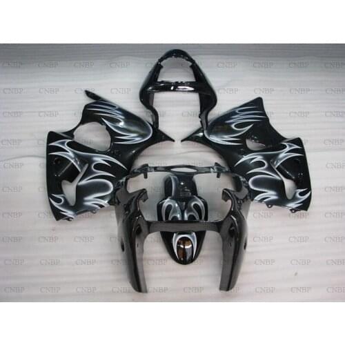 636 ZX-6r 2000 - 2002 Fairing ZX6r 636 2002 Full Body Kits Ninja ZX-6r 02 Black Silvery Flame Body Kits
