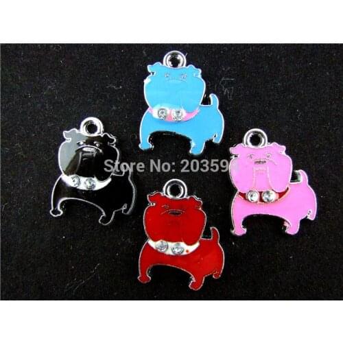 AE271 20Pcs Mix Color Alloy metal Enamel Bulldog Charms Pendants 25x20mm