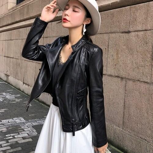 ANYIN new small leather leather dress womens short locomotive sheepskin Korean version slim figure thin jacket spring
