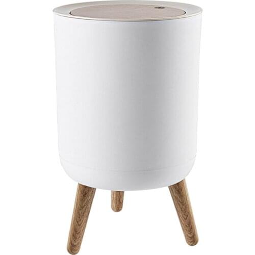 Household with Lid Press Living Room Toilet Bathroom Kitchen Nordic Style High-Foot Imitation Wood Grain Trash Can