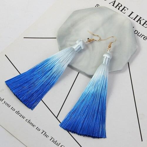 Cotton thread tassel long temperament womens Earrings thin long gradient Bohemian Tassel Earrings national style jewelry