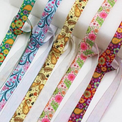 5yds,5/8" flowers Fold Over Elastic Stretch Foldover FOE Elastics for Hair Ties Headbands DIY handmade Accessories,E-20421-609