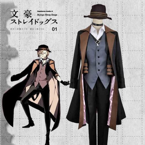 Anime Bungo Stray Dogs Cosplay Nakahara Chuuya Costume Full Set with Hat Cap Adult Outfits Halloween Cosplay Costume