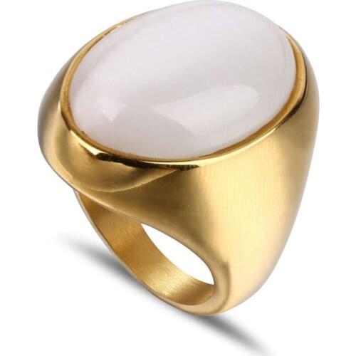 Luxury White Zircon Stone Big Ring Silver Color Stainless Steel Cats Eye Rings for Women Party Fashion Jewelry Dropshipping