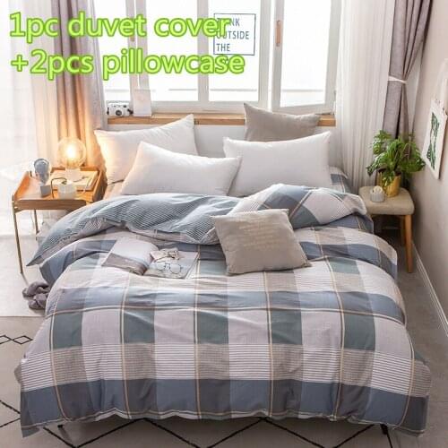 2020new Simple style blue white gray Plaid Bedding Duvet Cover 100% Cotton print twin King Queen size Plaid for New Fashion Home