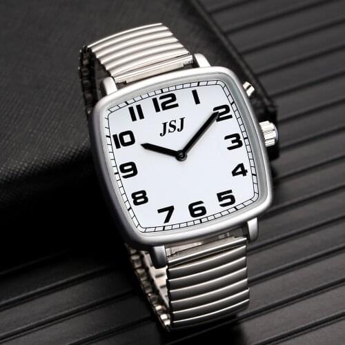 Square German Talking Watch with Alarm,Talking Date and Time,White Dial,Expansion Band TGSW-1701G