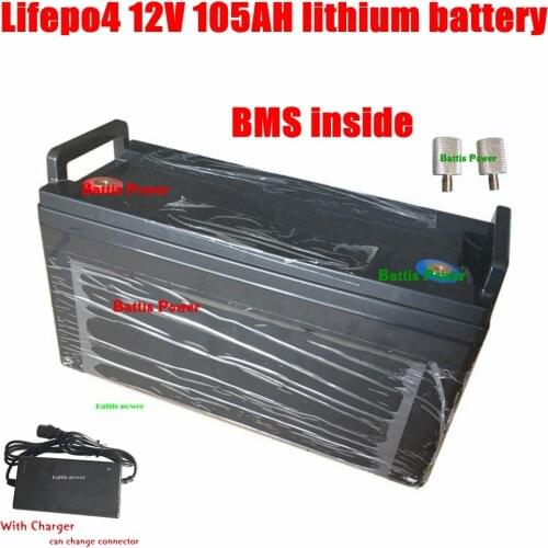 Lifepo4 12V 105AH lithium battery 100A BMS 12.8V for inverter Solar Energy System inverter car starting MPPT RV +10A Charger