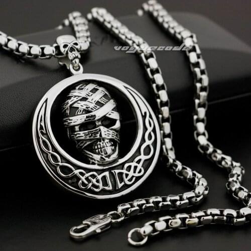 Huge Heavy Mummy Skull Pendant 316L Stainless Steel Mens Biker Punk Style 7H006 Steel Necklace 26inch