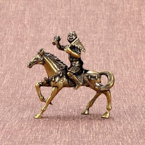 Copper Chinese Retro Rider Figurines Miniatures Home Decoracion Crafts Brass Bronze Sculpture Office Descktop Decor Ornaments