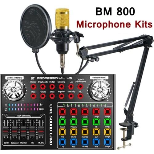 BM 800 Microphone H9 Sound Card Kits bm800 Condenser Microphone for PC Computer Phone Studio Karaoke Gaming Streaming Mikrofon