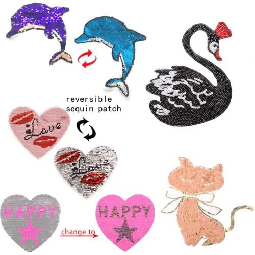 Mini Embroidery Love Heart Swan Dolphin Cat Patches Iron On Applique Clothes DIY Craft Accessory Cartoon Sew On Fabric Sticker