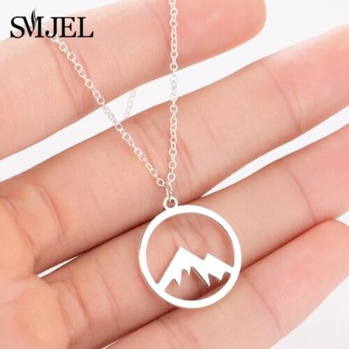 SMJEL Fashion Snowy Mountain Necklace Mountain Range Circle Necklaces for Women Men Hiking Outdoor Jewelry Climbing Gifts