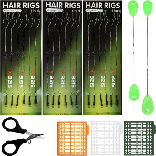 26Pcs/Set Carp Fishing tackle Hair Rigs Set Including Barbed Carp Hooks Line Scissor Boilie Bait Stops Carp Baiting needle Tools