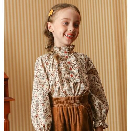 2021 Spring New Girls Shirt Floral Retro Long Sleeve Shirt Fashion Jacket Childrens Wear Kids Blouse Girl Shirts