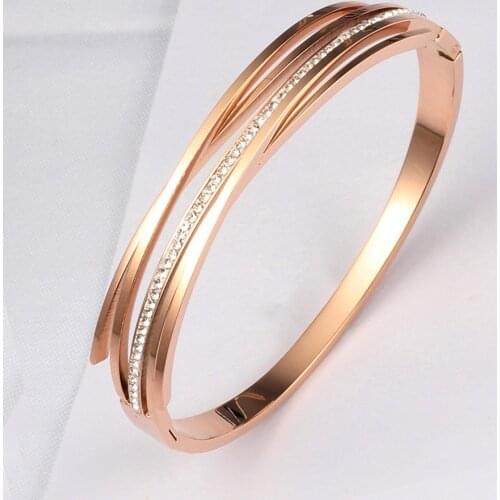 New Arrival 316L Stainless Steel Rose Gold Color Bracelet Crystal Lover Unique bracelet Cuff Bracelet Bangle Wedding Jewelry