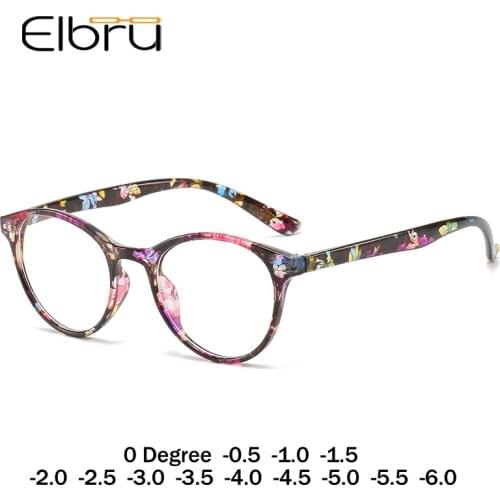 Elbru Finished Myopia Glasses Women 0 -0.5 1.0 1.5 2.0 2.5 3 3.5 4 4.5 5.0 5.5 6 Retro Floral Print Myopia Optical Glasses Frame