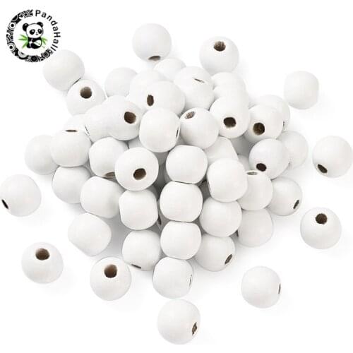 Pandahall 200pcs/Bag Dyed Round Wood Beads for Jewelry Bracelet Necklace DIY Crafts Making White 10x9mm/12x11mm Hole: 3.5mm/4mm