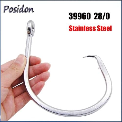 Posidon 120g Size 28/0 39960 Super Large Stainless Steel Circle Hooks Fishing Hooks White Thick Tuna Circle Bait Fishing Hook