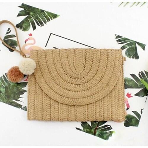 Ladies Casual Bags Wicker Bag Summer Beach Straw Clutch Bag Cute Ball Pendant Crossbody Bag Women Travel Shoulder Bags Purse