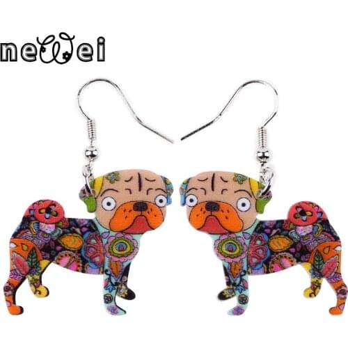 Newei Drop Pug Dog Earrings Big Long Dangle Earring Acrylic Pattern Novelty Jewelry For Women 2017 Hot Style Girl Gift