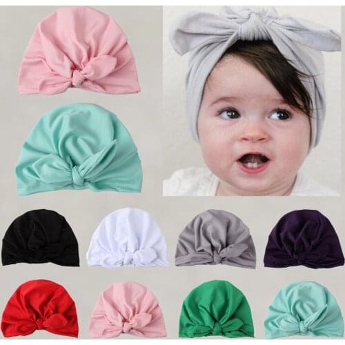 Newborn Toddler Kids Baby Boy Girl Turban Cotton Bowknot Solid Warm Beanie Hat Winter Cap