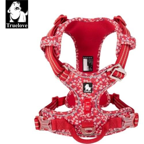 Truelove Floral Dog Harness with Handle Cotton Pet Harness for Small Medium Large Dogs Cats Soft Cotton Breathable Reflective