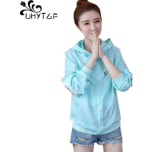UHYTGF Loose plus size Sun protection clothing summer tops coats women Printed sports thin coat casual short jacket female 694