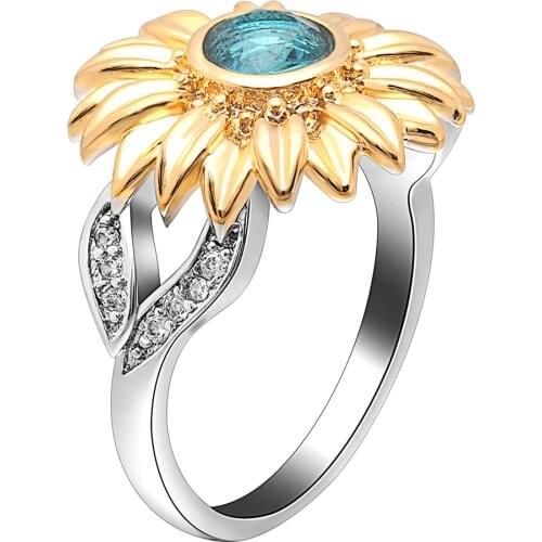 UFOORO Jewelry Ring For Woman Silver Color Cute Gold Sunflower Multicolor Crystal Rings Wedding Gift for Women Drop Shipping