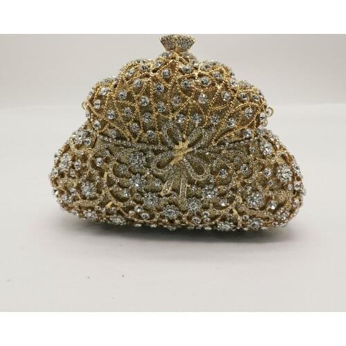 Hollow Out Flower Crystal Diamond Evening Bags Purse Women Fashion Minaudiere Handbag Wedding Party Diamond Floral Clutch Bag