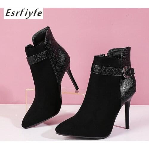 ESRFIYFE Women Ankle Boots Thin High Heels Snake Print Short Boots 2020 New Autumn Winter Pointed Toe Stiletto Shoes Large Size