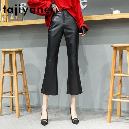 2021 Bottoms Women Pants Womens Real Sheepskin Trousers Woman High Waist Trousers Female Flare Pants Pantalon TN1245