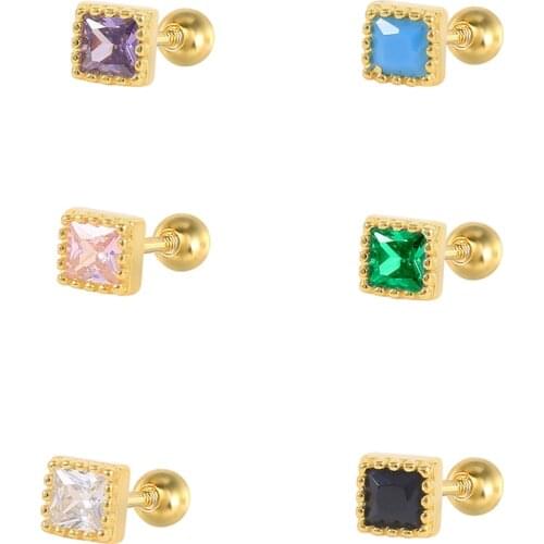 CANNER Black Purple Square Thread Retro Compact Earrings For Women 925 Sterling Silver Piercing Stud Earrings Pendientes Jewelry