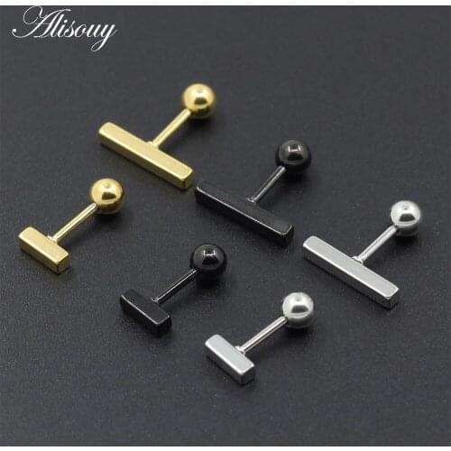 Alisouy 2pc Titanium Steel Simple 6/8/10/12/14mm Square Bar Earrings for Women Rose Gold Geometric Long Stud Earrings Jewelry